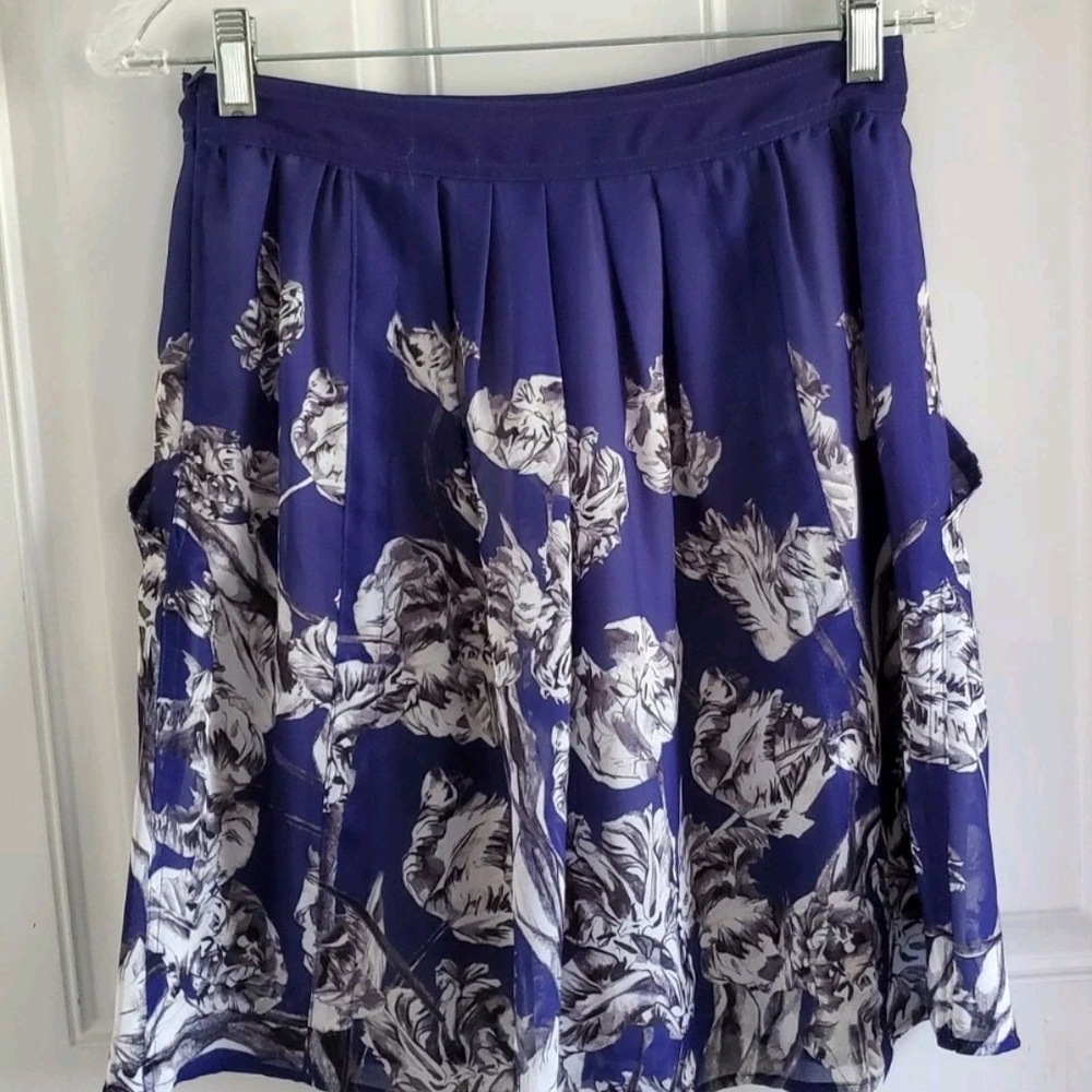 Derek Lam 10 Crosby Navy Blue Gray Floral Lined Skirt Womens Size 2 - Picture 4 of 5